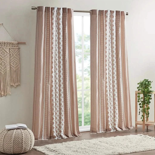 Cotton Printed Curtain Panel with Chenille Stripe and Lining Blush 50x84' Default -DTYStore