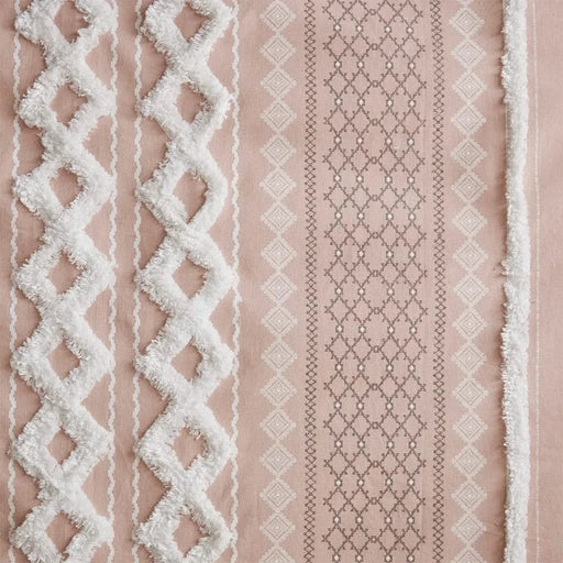 Cotton Printed Curtain Panel with Chenille Stripe and Lining Blush 50x84' Default -DTYStore