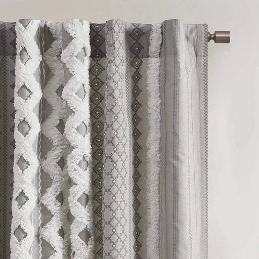Cotton Printed Curtain Panel with Chenille Stripe and Lining Gray 50x84' Default -DTYStore