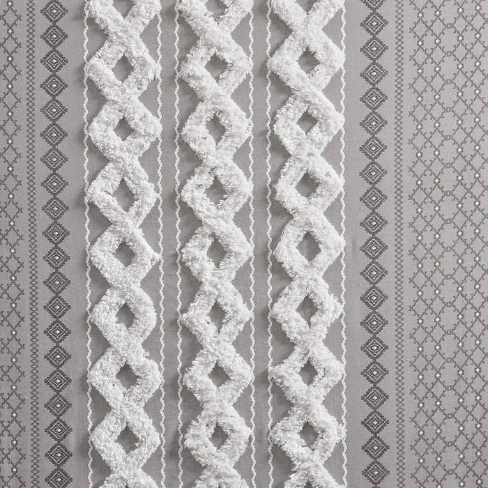 Cotton Printed Curtain Panel with Chenille Stripe and Lining Gray 50x84' Default -DTYStore