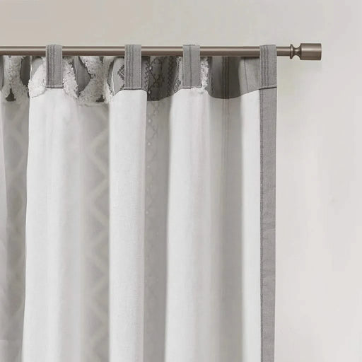Cotton Printed Curtain Panel with Chenille Stripe and Lining Gray 50x84' Default -DTYStore