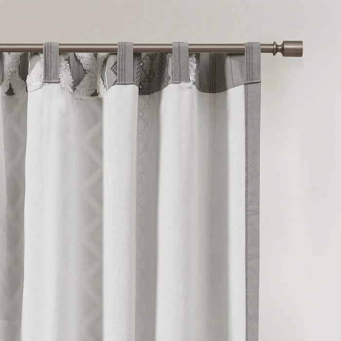 Cotton Printed Curtain Panel with Chenille Stripe and Lining Gray 50x95' Default -DTYStore
