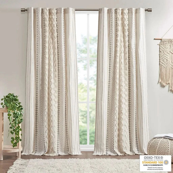 Cotton Printed Curtain Panel with Chenille Stripe and Lining Ivory 50x84' Curtains, searchfilter_Window, Window, Window Shades| DTY Store