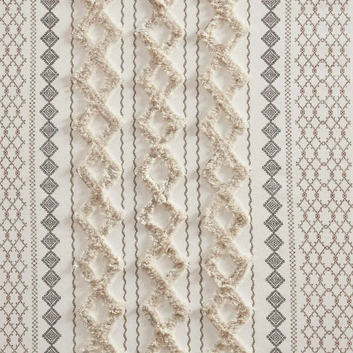 Cotton Printed Curtain Panel with Chenille Stripe and Lining Ivory 50x95' Default -DTYStore