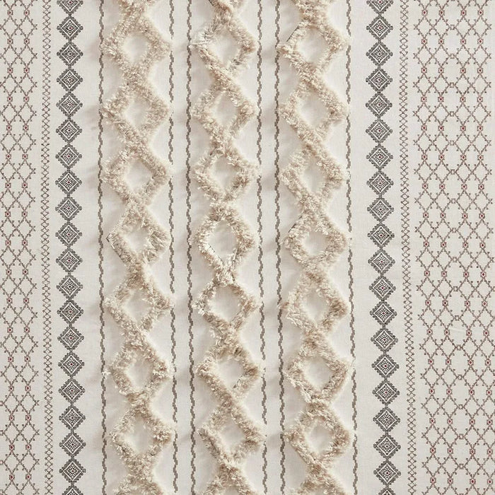 Cotton Printed Curtain Panel with Chenille Stripe and Lining Ivory 50x95' Default -DTYStore