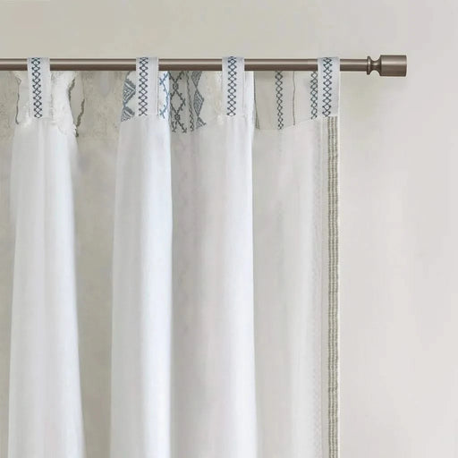 Cotton Printed Curtain Panel with Chenille Stripe and Lining White/Navy 50x84' Default -DTYStore