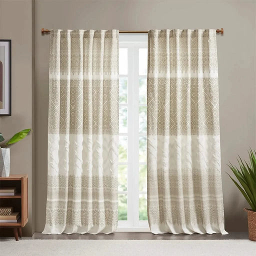 Cotton Printed Curtain Panel with Chenille detail and Lining(Only 1 Pc Panel) Default -DTYStore