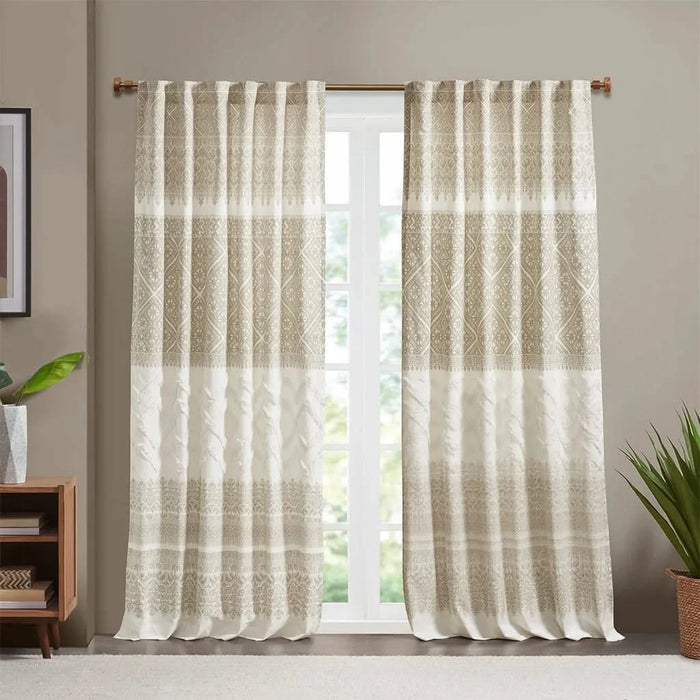 Cotton Printed Curtain Panel with Chenille detail and Lining(Only 1 Pc Panel) Default -DTYStore