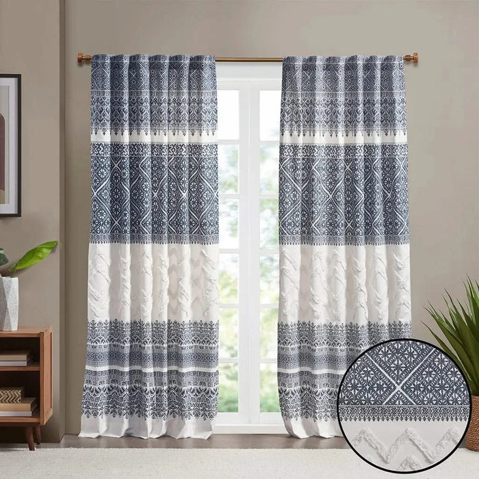 Cotton Printed Curtain Panel with Chenille detail and Lining(Only 1 Pc Panel) Default -DTYStore