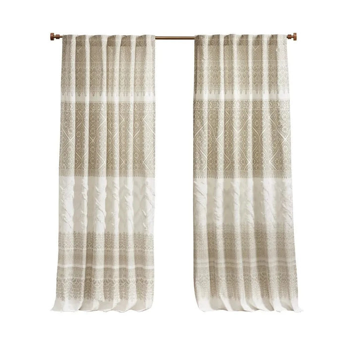 Cotton Printed Curtain Panel with Chenille detail and Lining(Only 1 Pc Panel) Default -DTYStore
