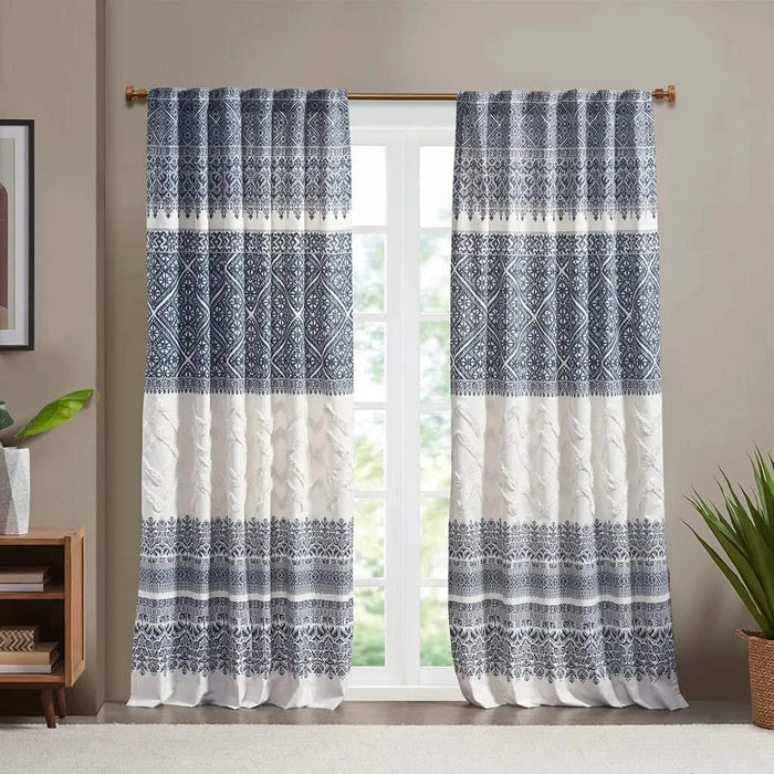 Cotton Printed Curtain Panel with Chenille detail and Lining(Only 1 Pc Panel) Default -DTYStore