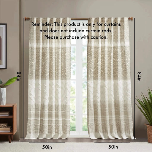 Cotton Printed Curtain Panel with Chenille detail and Lining(Only 1 Pc Panel) Default -DTYStore