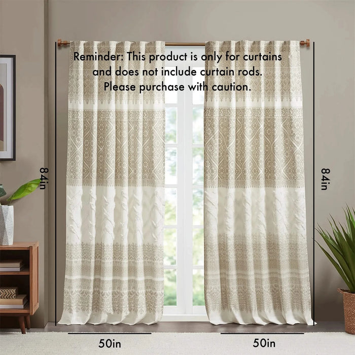 Cotton Printed Curtain Panel with Chenille detail and Lining(Only 1 Pc Panel) Default -DTYStore