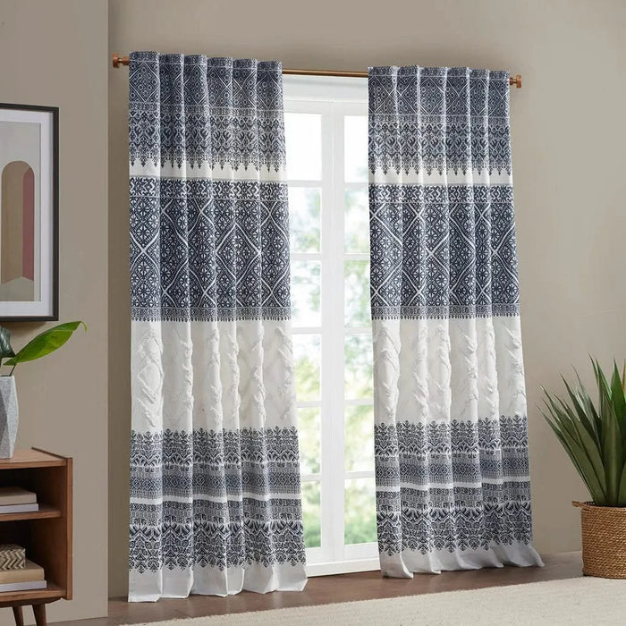 Cotton Printed Curtain Panel with Chenille detail and Lining(Only 1 Pc Panel) Default -DTYStore