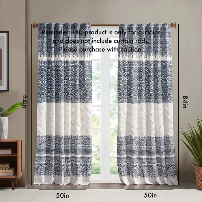 Cotton Printed Curtain Panel with Chenille detail and Lining(Only 1 Pc Panel) Default -DTYStore
