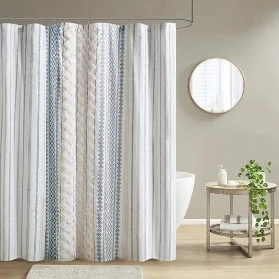 Cotton Printed Shower Curtain with Chenille Default -DTYStore
