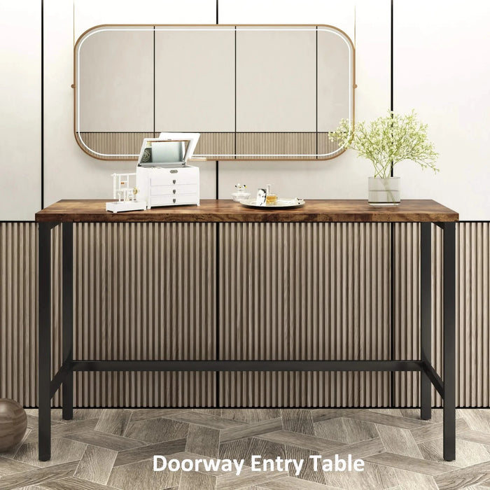 Counter Height Extra Long Dining Table Set with 3 Stools Pub Kitchen Set Side Table with Footrest,Brown Default -DTYStore