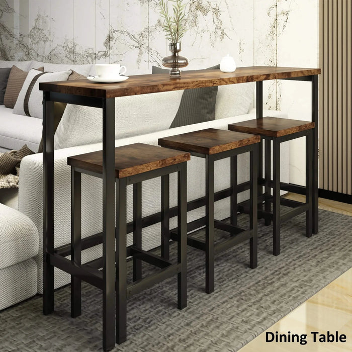 Counter Height Extra Long Dining Table Set with 3 Stools Pub Kitchen Set Side Table with Footrest,Brown Default -DTYStore