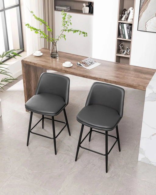 Counter Height Swivel Bar Stools Set of 2, 360° Swivel Upholstered Barstools with Back and Metal Legs, 25.6' Seat Height,Counter Stools for Kitchen Island and Pub,Faux Leather,Grey Default -DTYStore