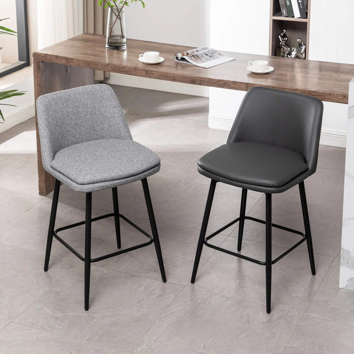 Counter Height Swivel Bar Stools Set of 2, 360° Swivel Upholstered Barstools with Back and Metal Legs, 25.6' Seat Height,Counter Stools for Kitchen Island and Pub,Faux Leather,Grey Default -DTYStore