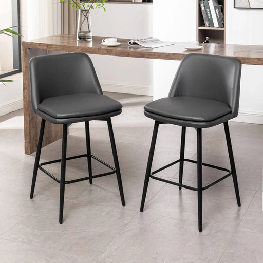 Counter Height Swivel Bar Stools Set of 2, 360° Swivel Upholstered Barstools with Back and Metal Legs, 25.6' Seat Height,Counter Stools for Kitchen Island and Pub,Faux Leather,Grey Default -DTYStore