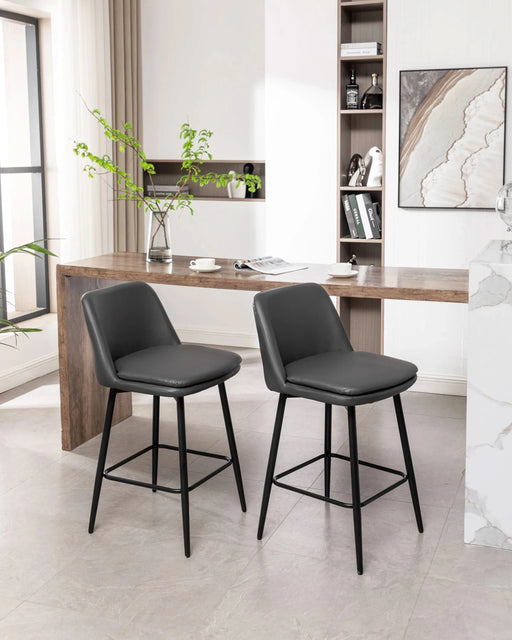 Counter Height Swivel Bar Stools Set of 2, 360° Swivel Upholstered Barstools with Back and Metal Legs, 25.6' Seat Height,Counter Stools for Kitchen Island and Pub,Faux Leather,Grey Default -DTYStore