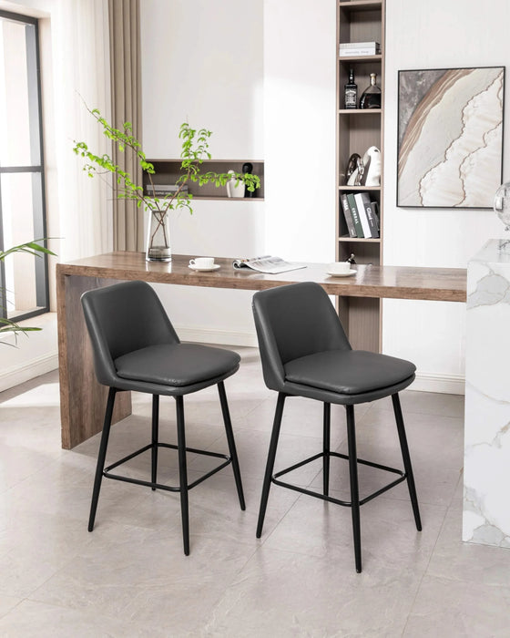 Counter Height Swivel Bar Stools Set of 2, 360° Swivel Upholstered Barstools with Back and Metal Legs, 25.6' Seat Height,Counter Stools for Kitchen Island and Pub,Faux Leather,Grey Default -DTYStore