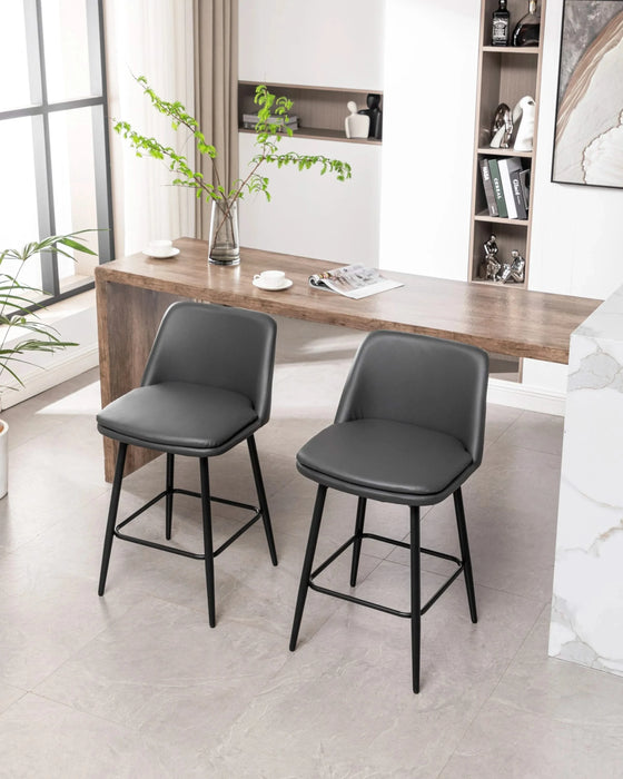 Counter Height Swivel Bar Stools Set of 2, 360° Swivel Upholstered Barstools with Back and Metal Legs, 25.6' Seat Height,Counter Stools for Kitchen Island and Pub,Faux Leather,Grey Default -DTYStore