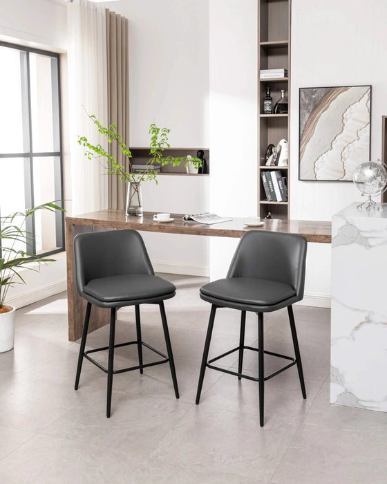 Counter Height Swivel Bar Stools Set of 2, 360° Swivel Upholstered Barstools with Back and Metal Legs, 25.6' Seat Height,Counter Stools for Kitchen Island and Pub,Faux Leather,Grey Default -DTYStore