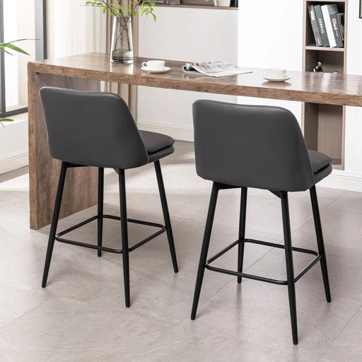 Counter Height Swivel Bar Stools Set of 2, 360° Swivel Upholstered Barstools with Back and Metal Legs, 25.6' Seat Height,Counter Stools for Kitchen Island and Pub,Faux Leather,Grey Default -DTYStore