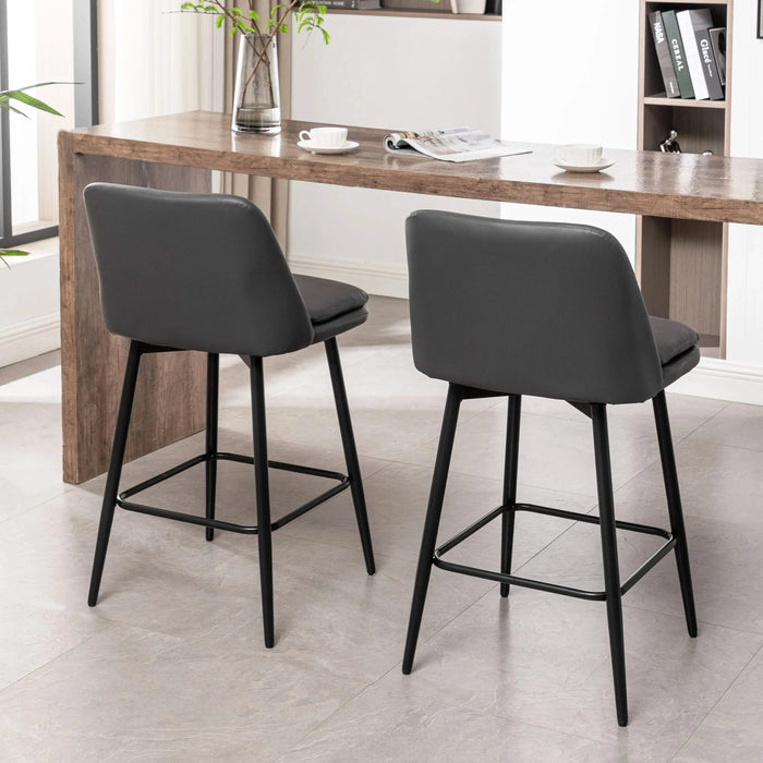 Counter Height Swivel Bar Stools Set of 2, 360° Swivel Upholstered Barstools with Back and Metal Legs, 25.6' Seat Height,Counter Stools for Kitchen Island and Pub,Faux Leather,Grey Default -DTYStore