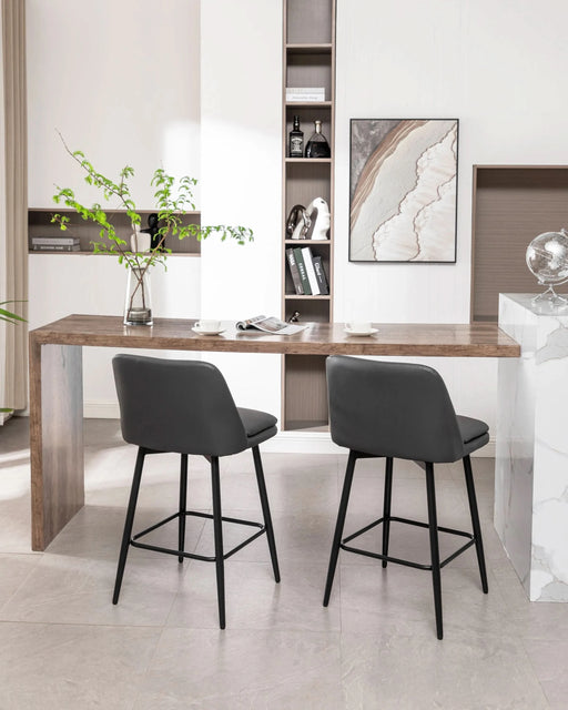 Counter Height Swivel Bar Stools Set of 2, 360° Swivel Upholstered Barstools with Back and Metal Legs, 25.6' Seat Height,Counter Stools for Kitchen Island and Pub,Faux Leather,Grey Default -DTYStore