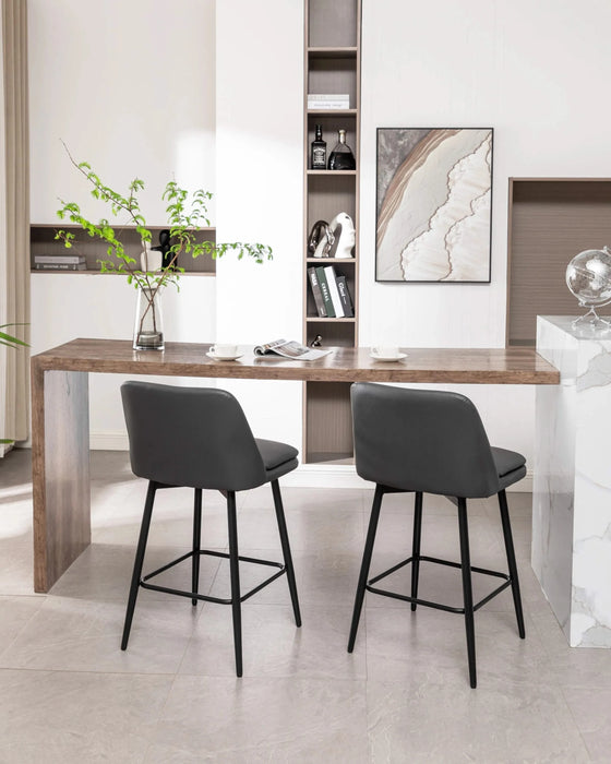 Counter Height Swivel Bar Stools Set of 2, 360° Swivel Upholstered Barstools with Back and Metal Legs, 25.6' Seat Height,Counter Stools for Kitchen Island and Pub,Faux Leather,Grey Default -DTYStore