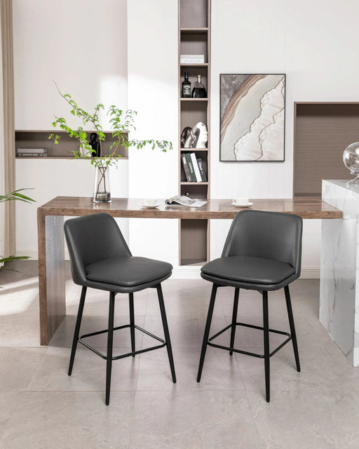 Counter Height Swivel Bar Stools Set of 2, 360° Swivel Upholstered Barstools with Back and Metal Legs, 25.6' Seat Height,Counter Stools for Kitchen Island and Pub,Faux Leather,Grey Default -DTYStore
