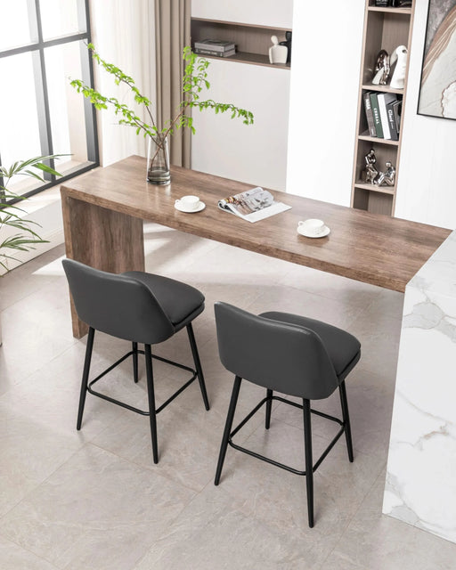 Counter Height Swivel Bar Stools Set of 2, 360° Swivel Upholstered Barstools with Back and Metal Legs, 25.6' Seat Height,Counter Stools for Kitchen Island and Pub,Faux Leather,Grey Default -DTYStore