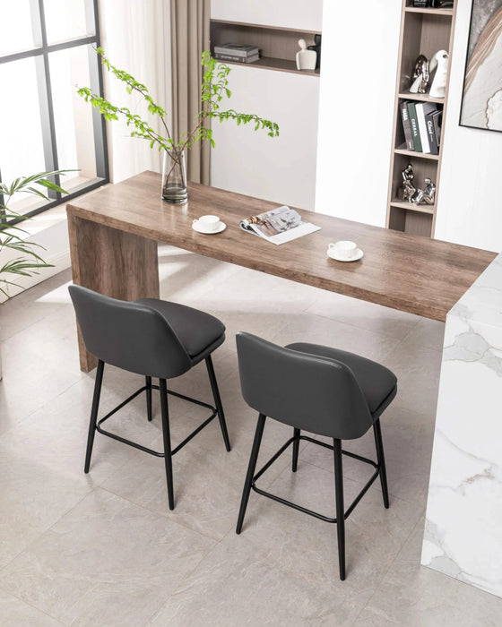 Counter Height Swivel Bar Stools Set of 2, 360° Swivel Upholstered Barstools with Back and Metal Legs, 25.6' Seat Height,Counter Stools for Kitchen Island and Pub,Faux Leather,Grey Default -DTYStore