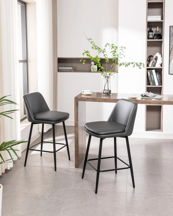 Counter Height Swivel Bar Stools Set of 2, 360° Swivel Upholstered Barstools with Back and Metal Legs, 25.6' Seat Height,Counter Stools for Kitchen Island and Pub,Faux Leather,Grey Default -DTYStore