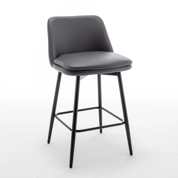 Counter Height Swivel Bar Stools Set of 2, 360° Swivel Upholstered Barstools with Back and Metal Legs, 25.6' Seat Height,Counter Stools for Kitchen Island and Pub,Faux Leather,Grey Default -DTYStore