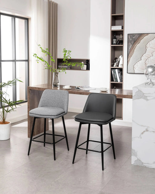 Counter Height Swivel Bar Stools Set of 2, 360° Swivel Upholstered Barstools with Back and Metal Legs, 25.6' Seat Height,Counter Stools for Kitchen Island and Pub,Faux Leather,Grey Default -DTYStore