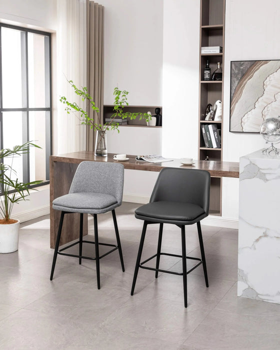 Counter Height Swivel Bar Stools Set of 2, 360° Swivel Upholstered Barstools with Back and Metal Legs, 25.6' Seat Height,Counter Stools for Kitchen Island and Pub,Faux Leather,Grey Default -DTYStore
