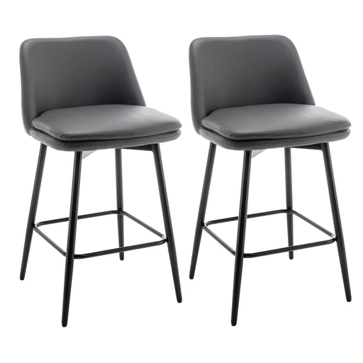 Counter Height Swivel Bar Stools Set of 2, 360° Swivel Upholstered Barstools with Back and Metal Legs, 25.6' Seat Height,Counter Stools for Kitchen Island and Pub,Faux Leather,Grey Default -DTYStore
