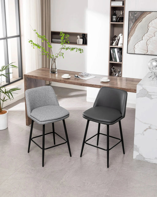 Counter Height Swivel Bar Stools Set of 2, 360° Swivel Upholstered Barstools with Back and Metal Legs, 25.6' Seat Height,Counter Stools for Kitchen Island and Pub,Faux Leather,Grey Default -DTYStore