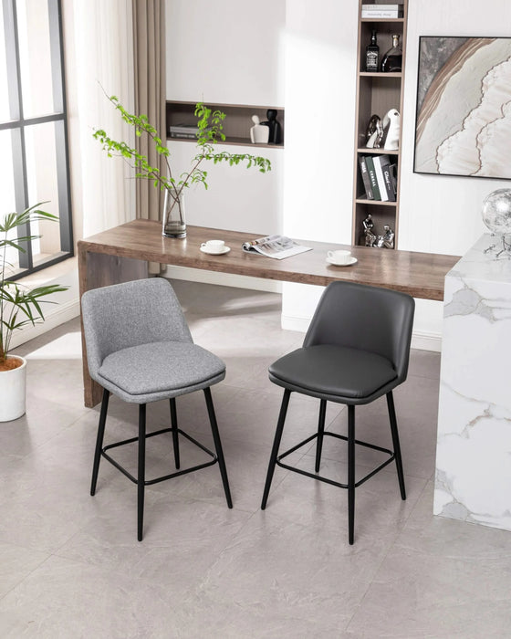 Counter Height Swivel Bar Stools Set of 2, 360° Swivel Upholstered Barstools with Back and Metal Legs, 25.6' Seat Height,Counter Stools for Kitchen Island and Pub,Faux Leather,Grey Default -DTYStore