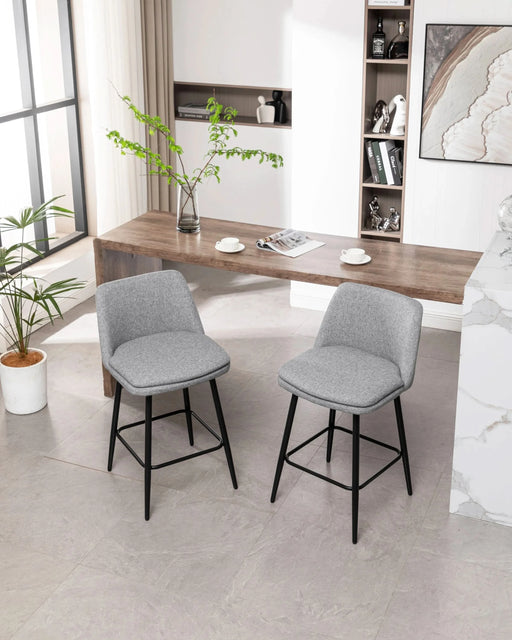 Counter Height Swivel Bar Stools Set of 2, 360° Swivel Upholstered Barstools with Back and Metal Legs, 25.6' Seat Height,Counter Stools for Kitchen Island and Pub,Linen Cloth,Grey Default -DTYStore