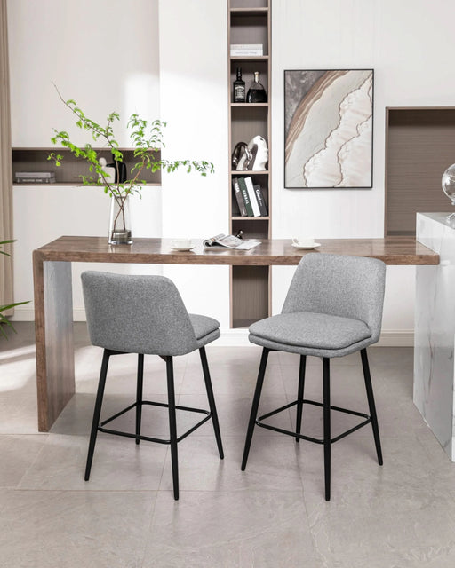Counter Height Swivel Bar Stools Set of 2, 360° Swivel Upholstered Barstools with Back and Metal Legs, 25.6' Seat Height,Counter Stools for Kitchen Island and Pub,Linen Cloth,Grey Default -DTYStore