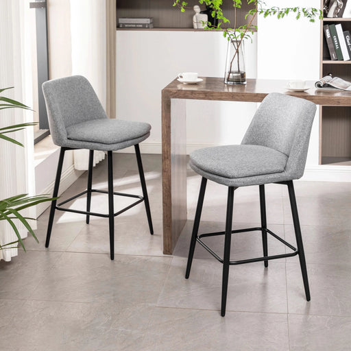 Counter Height Swivel Bar Stools Set of 2, 360° Swivel Upholstered Barstools with Back and Metal Legs, 25.6' Seat Height,Counter Stools for Kitchen Island and Pub,Linen Cloth,Grey Default -DTYStore