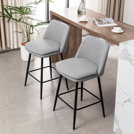 Counter Height Swivel Bar Stools Set of 2, 360° Swivel Upholstered Barstools with Back and Metal Legs, 25.6' Seat Height,Counter Stools for Kitchen Island and Pub,Linen Cloth,Grey Default -DTYStore
