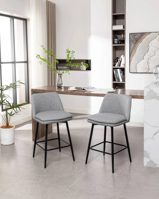 Counter Height Swivel Bar Stools Set of 2, 360° Swivel Upholstered Barstools with Back and Metal Legs, 25.6' Seat Height,Counter Stools for Kitchen Island and Pub,Linen Cloth,Grey Default -DTYStore