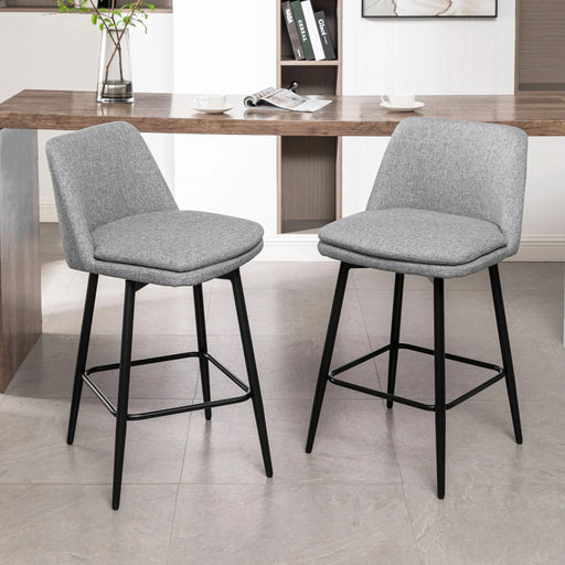 Counter Height Swivel Bar Stools Set of 2, 360° Swivel Upholstered Barstools with Back and Metal Legs, 25.6' Seat Height,Counter Stools for Kitchen Island and Pub,Linen Cloth,Grey Default -DTYStore