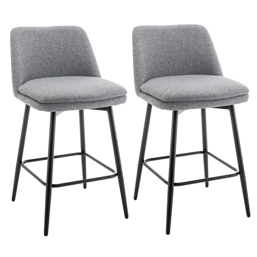 Counter Height Swivel Bar Stools Set of 2, 360° Swivel Upholstered Barstools with Back and Metal Legs, 25.6' Seat Height,Counter Stools for Kitchen Island and Pub,Linen Cloth,Grey Default -DTYStore